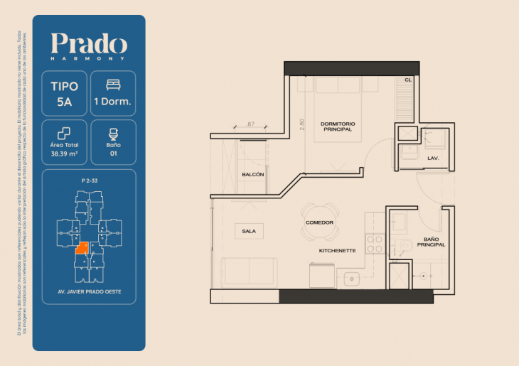 Plano del modelo 5A del proyecto PRADO HARMONY en San Isidro