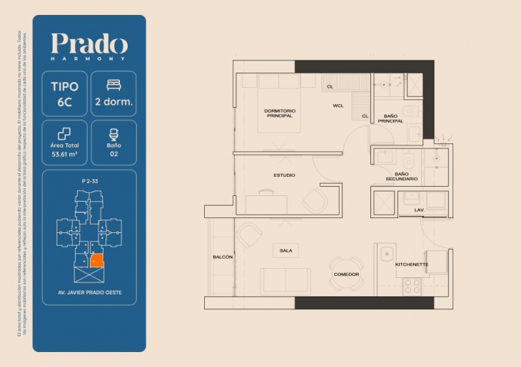 Plano del modelo 6C del proyecto PRADO HARMONY en San Isidro