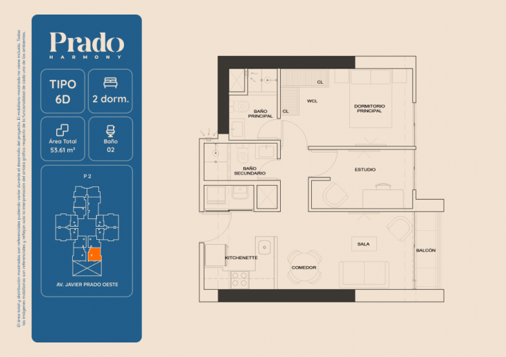 Plano del modelo 6D del proyecto PRADO HARMONY en San Isidro