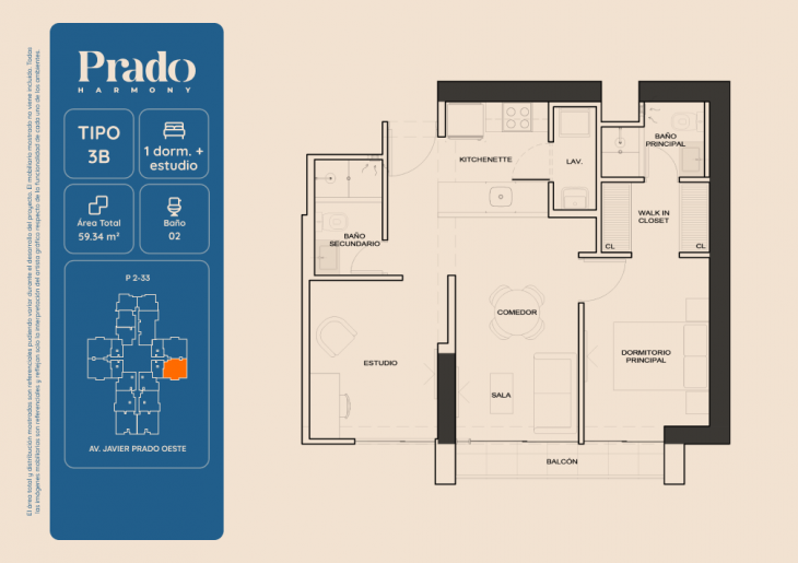 Plano del modelo 3B del proyecto PRADO HARMONY en San Isidro