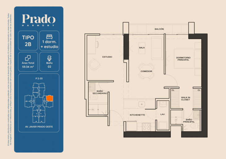Plano del modelo 2B del proyecto PRADO HARMONY en San Isidro