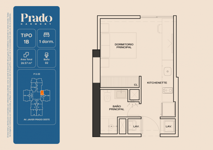 Plano del modelo 1B del proyecto PRADO HARMONY en San Isidro