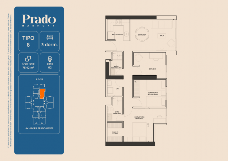 Plano del modelo 8 del proyecto PRADO HARMONY en San Isidro