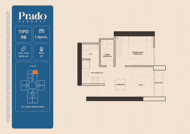 Plano del modelo 9B del proyecto PRADO HARMONY en San Isidro