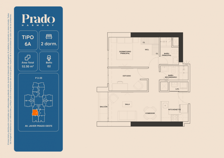 Plano del modelo 6A del proyecto PRADO HARMONY en San Isidro