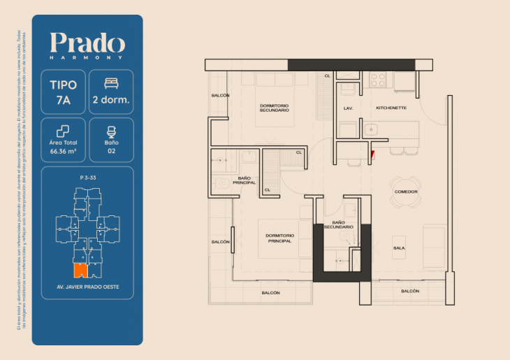 Plano del modelo 7A del proyecto PRADO HARMONY en San Isidro