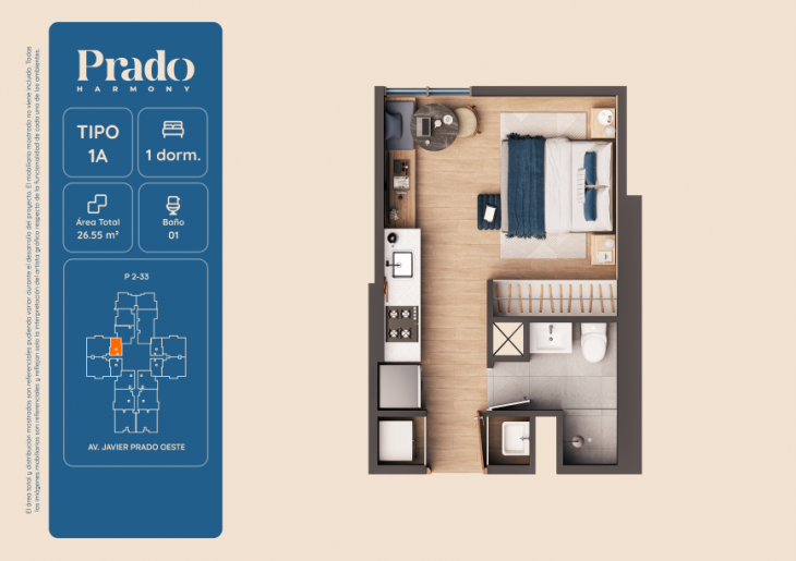 Plano del modelo 1A del proyecto PRADO HARMONY en San Isidro