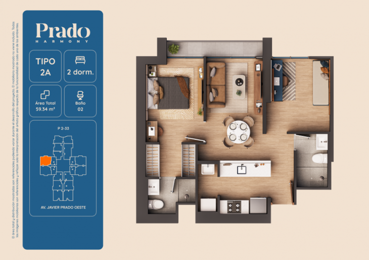 Plano del modelo 2A del proyecto PRADO HARMONY en San Isidro