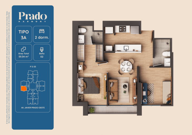 Plano del modelo 3A del proyecto PRADO HARMONY en San Isidro
