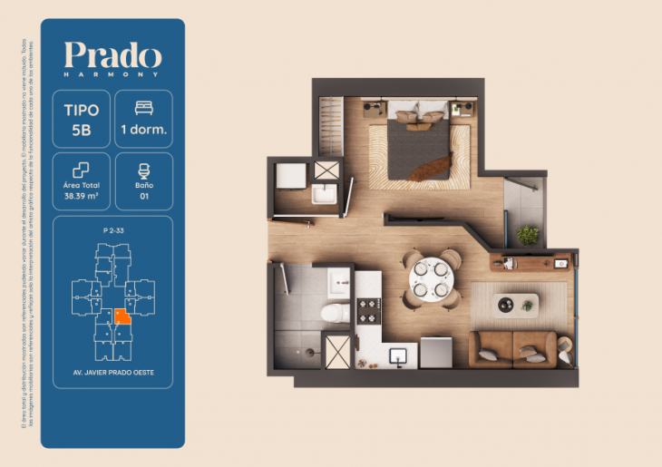 Plano del modelo 5B del proyecto PRADO HARMONY en San Isidro