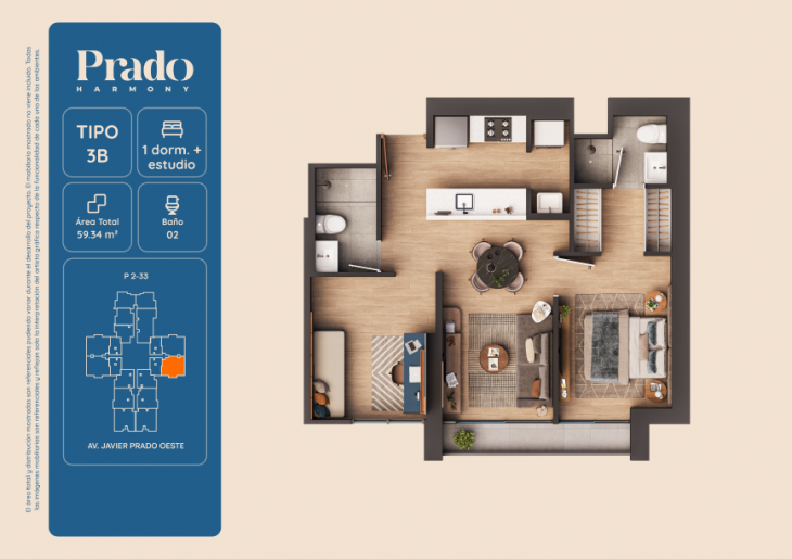 Plano del modelo 3B del proyecto PRADO HARMONY en San Isidro