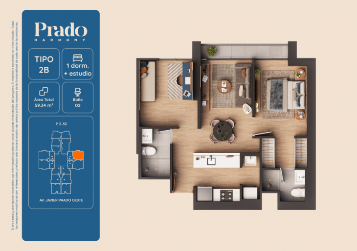 Plano del modelo 2B del proyecto PRADO HARMONY en San Isidro