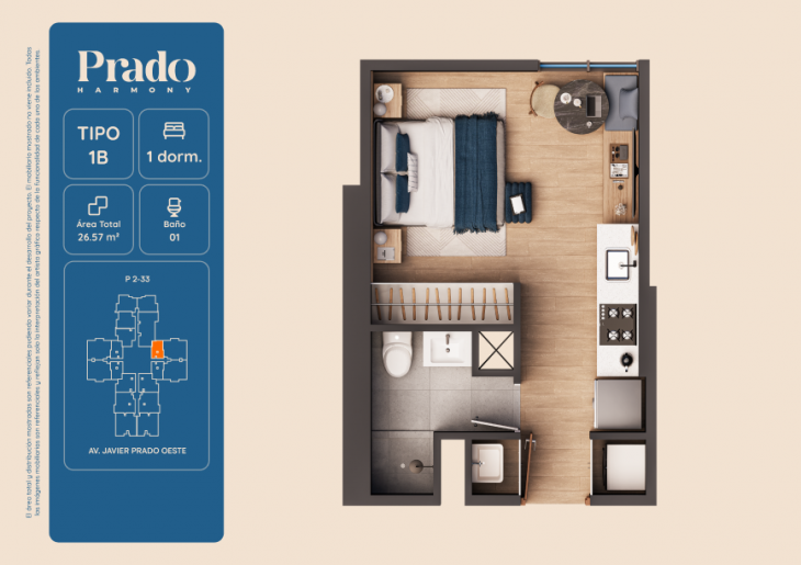Plano del modelo 1B del proyecto PRADO HARMONY en San Isidro