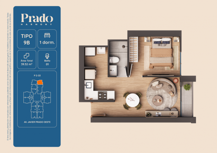Plano del modelo 9B del proyecto PRADO HARMONY en San Isidro