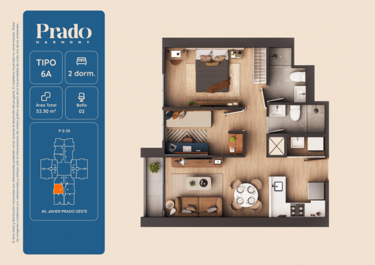 Plano del modelo 6A del proyecto PRADO HARMONY en San Isidro