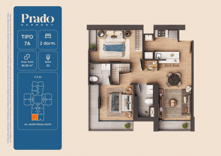 Plano del modelo 7A del proyecto PRADO HARMONY en San Isidro