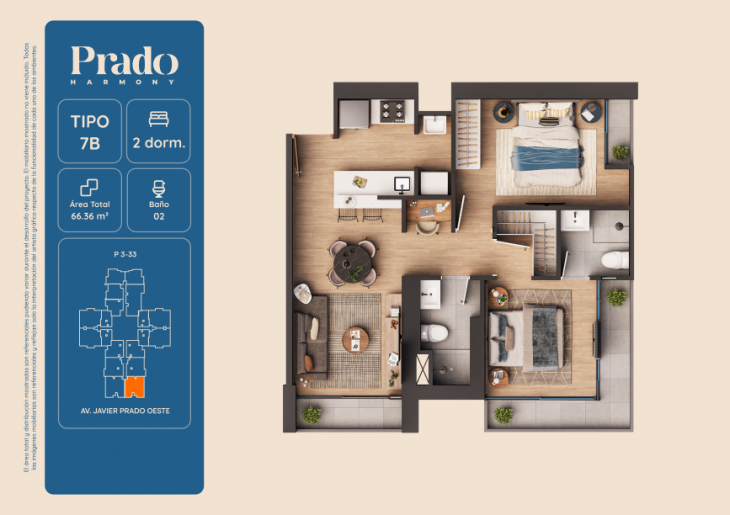 Plano del modelo 7B del proyecto PRADO HARMONY en San Isidro