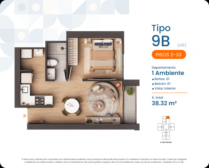 Plano del modelo 9B del proyecto PRADO HARMONY en San Isidro