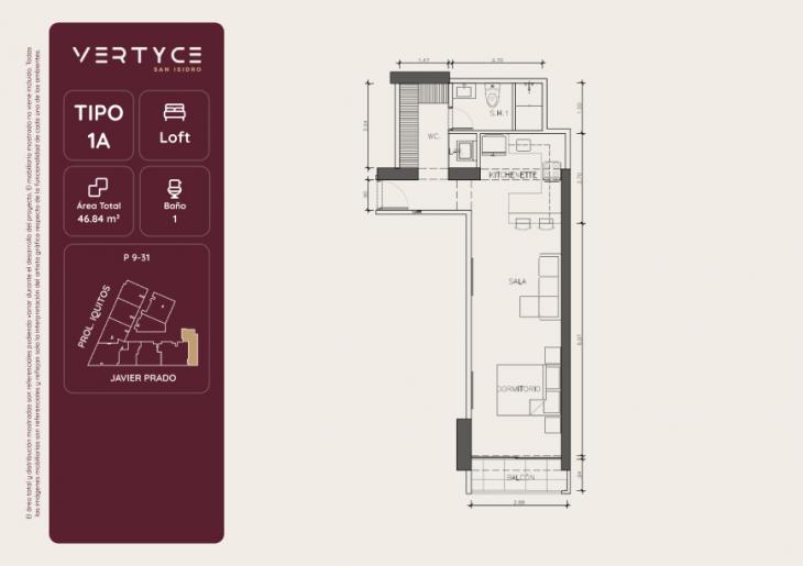 Plano del modelo 1A del proyecto VERTYCE en San Isidro