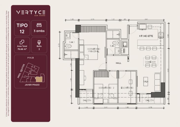 Plano del modelo 12 del proyecto VERTYCE en San Isidro