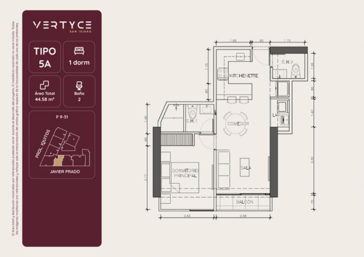 Plano del modelo 5A del proyecto VERTYCE en San Isidro