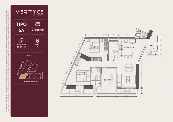 Plano del modelo 6A del proyecto VERTYCE en San Isidro