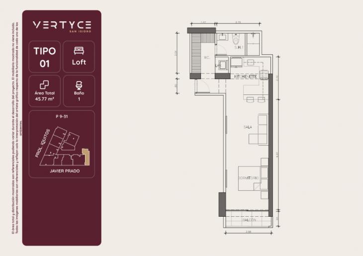 Plano del modelo 1 del proyecto VERTYCE en San Isidro