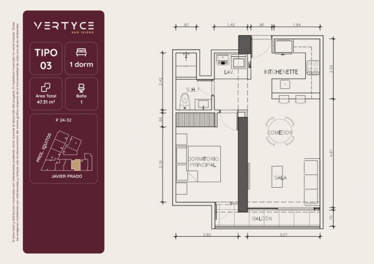 Plano del modelo 3 del proyecto VERTYCE en San Isidro