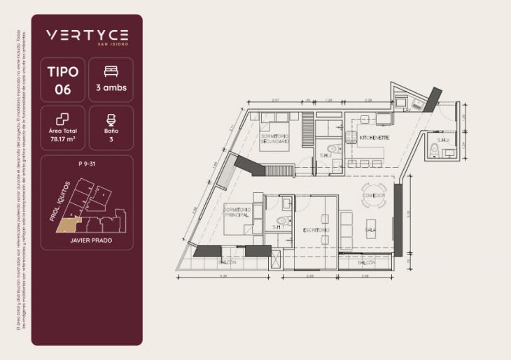 Plano del modelo 6 del proyecto VERTYCE en San Isidro