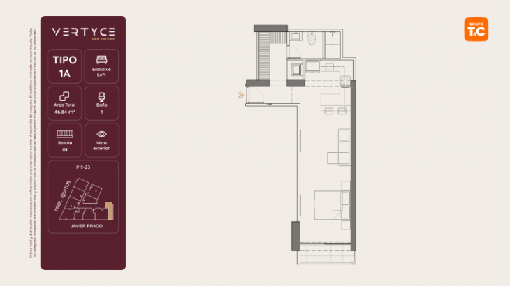 Plano del modelo 1A del proyecto VERTYCE en San Isidro