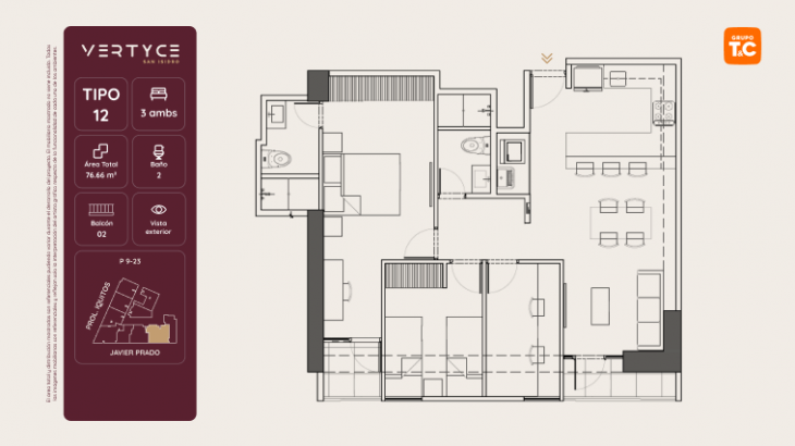 Plano del modelo 12 del proyecto VERTYCE en San Isidro