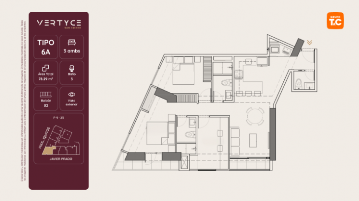 Plano del modelo 6A del proyecto VERTYCE en San Isidro