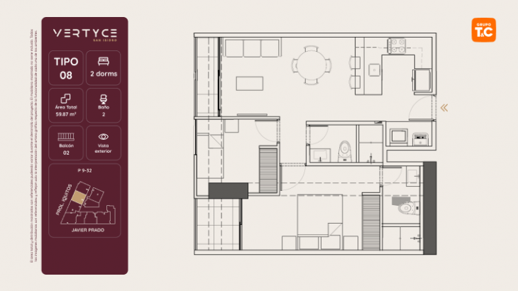 Plano del modelo 8 del proyecto VERTYCE en San Isidro