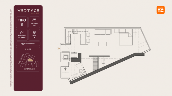 Plano del modelo 11 del proyecto VERTYCE en San Isidro
