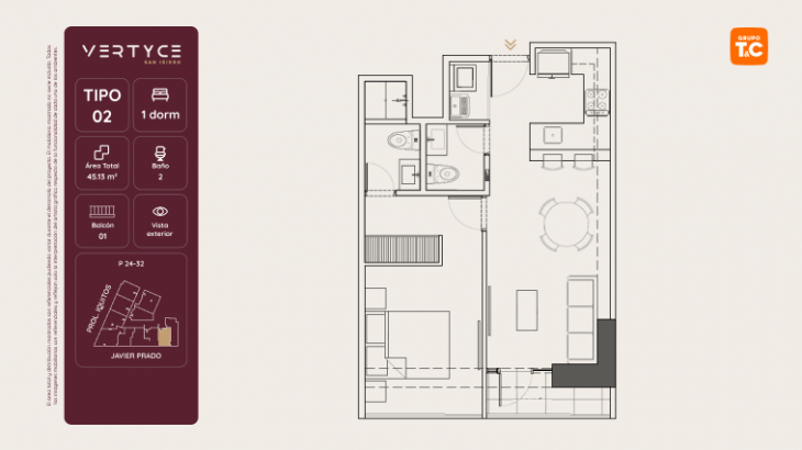 Plano del modelo 2 del proyecto VERTYCE en San Isidro