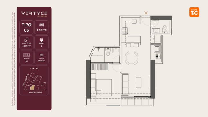 Plano del modelo 5 del proyecto VERTYCE en San Isidro