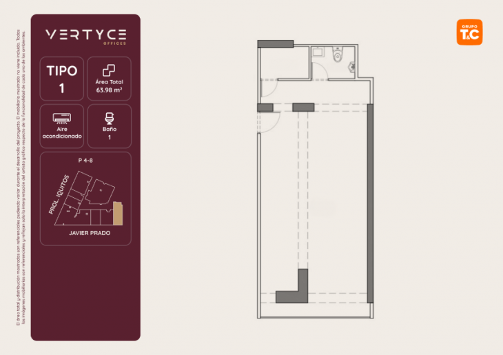 Plano del modelo 1 del proyecto VERTYCE OFICINAS en San Isidro