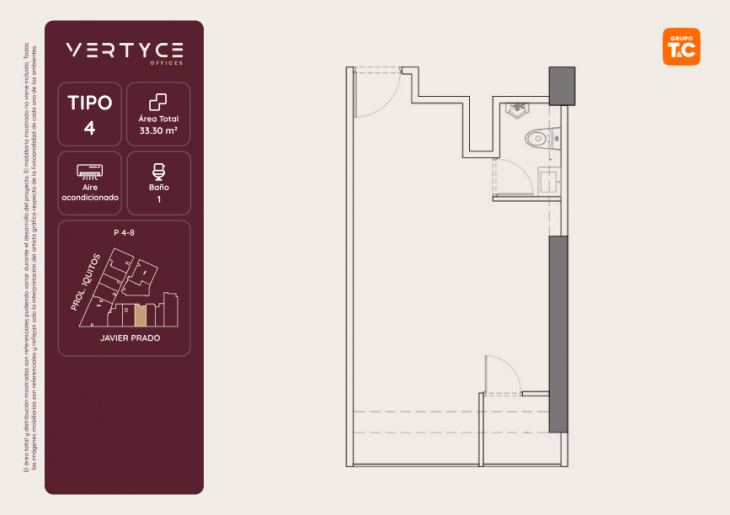 Plano del modelo 4 del proyecto VERTYCE OFICINAS en San Isidro
