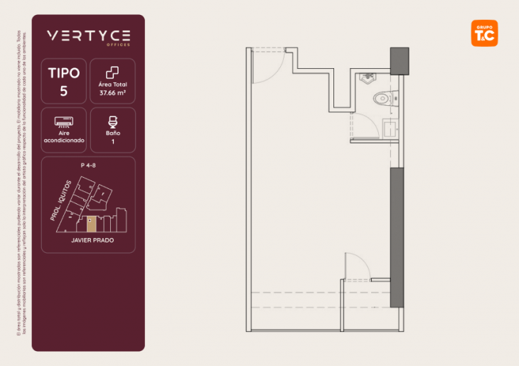 Plano del modelo 5 del proyecto VERTYCE OFICINAS en San Isidro