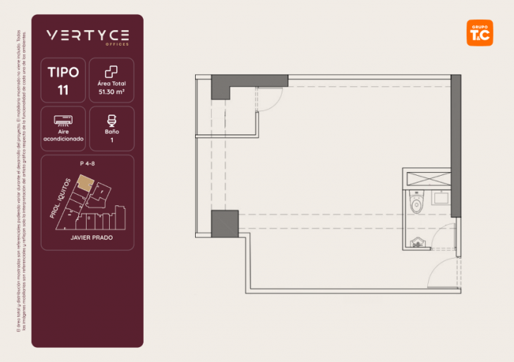 Plano del modelo 11 del proyecto VERTYCE OFICINAS en San Isidro