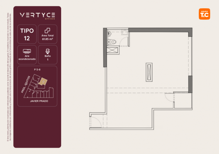 Plano del modelo 12 del proyecto VERTYCE OFICINAS en San Isidro
