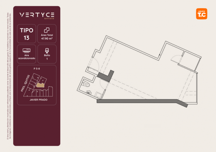 Plano del modelo 13 del proyecto VERTYCE OFICINAS en San Isidro