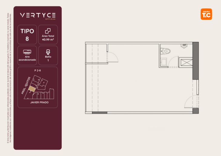 Plano del modelo 8 del proyecto VERTYCE OFICINAS en San Isidro