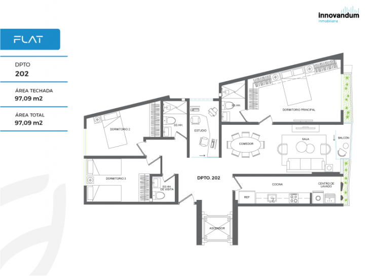 Plano del modelo Tipo 4 del proyecto BELLATERRA en Santiago De Surco