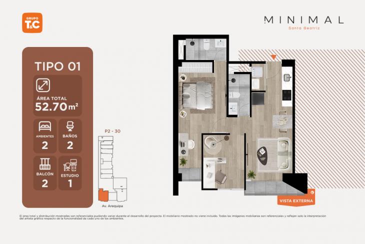 Plano del modelo TIPO1 del proyecto MINIMAL en Cercado De Lima