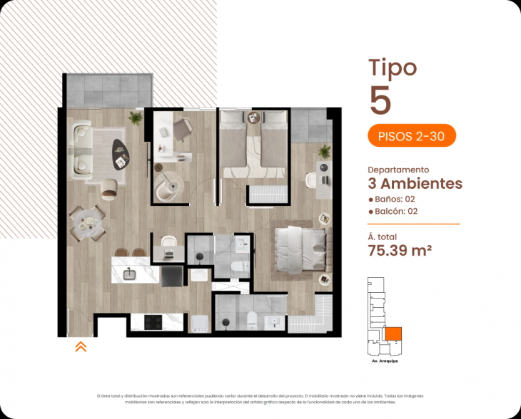 Plano del modelo TIPO5 del proyecto MINIMAL en Cercado De Lima