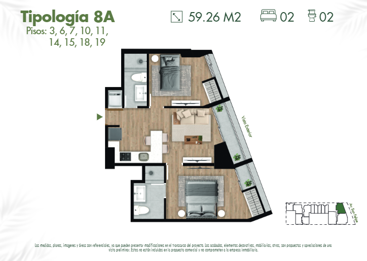 Plano del modelo 8A del proyecto SKY HOUSE en Jesus Maria