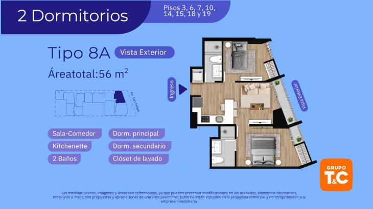 Plano del modelo 8A del proyecto SKY HOUSE en Jesus Maria