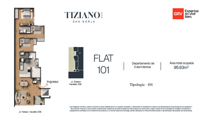 Plano del modelo Flat 101 del proyecto Tiziano 335 en San Borja