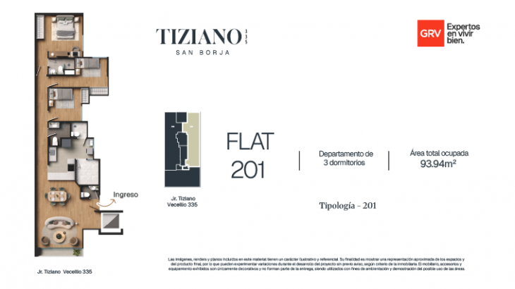 Plano del modelo Flat 201 del proyecto Tiziano 335 en San Borja
